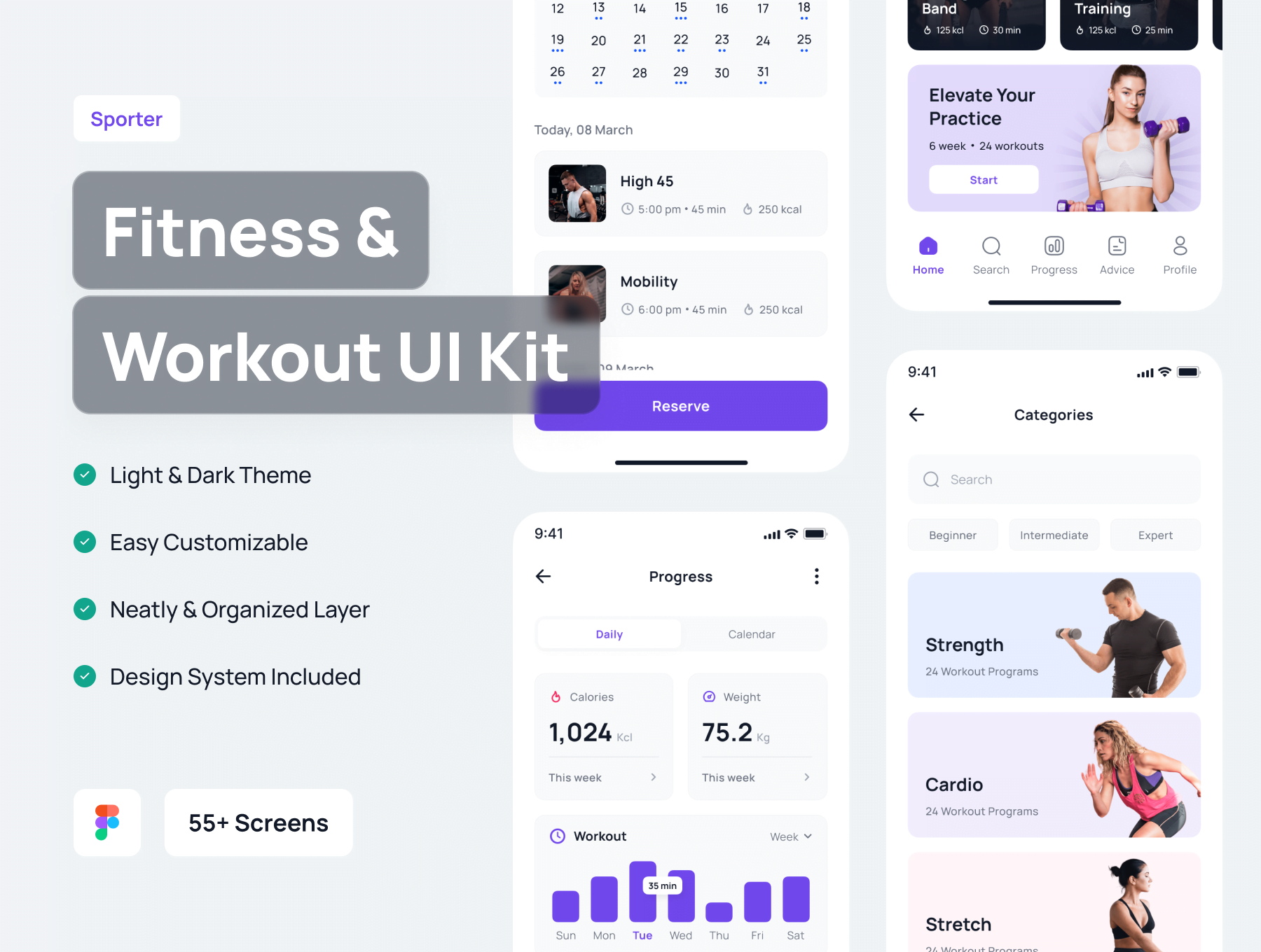Sporter - 健身和锻炼应用UI套件 Sporter - Fitness & Workout App UI Kit figma格式-UI/UX-到位啦UI